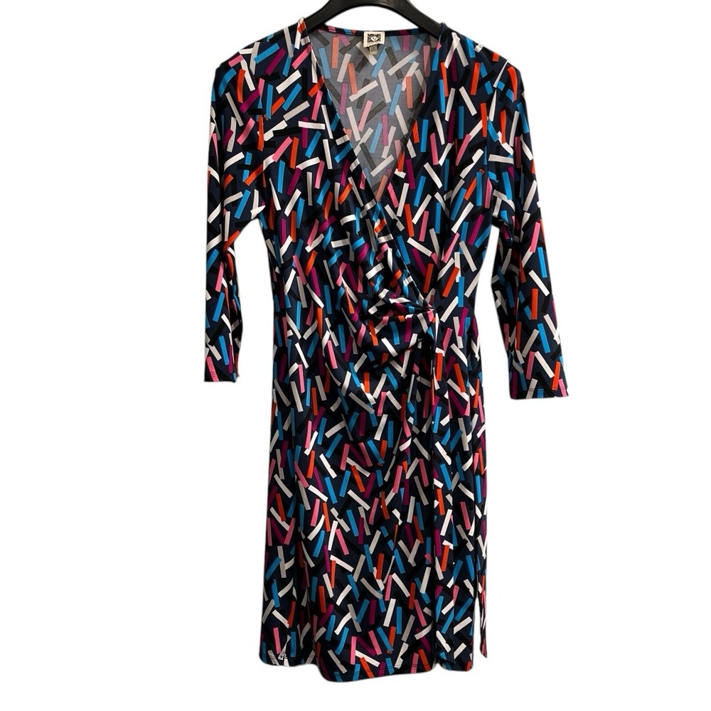 Anne Klein Dress Women 10 Faux Wrap Jersey Knit Dark Colorful Midi Office Career